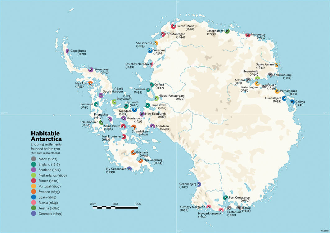 Habitable Antarctica: Settlements before 1710 by schreibstang