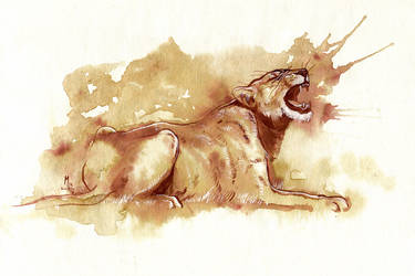 Coffee and Ink Lioness by wolf-minori