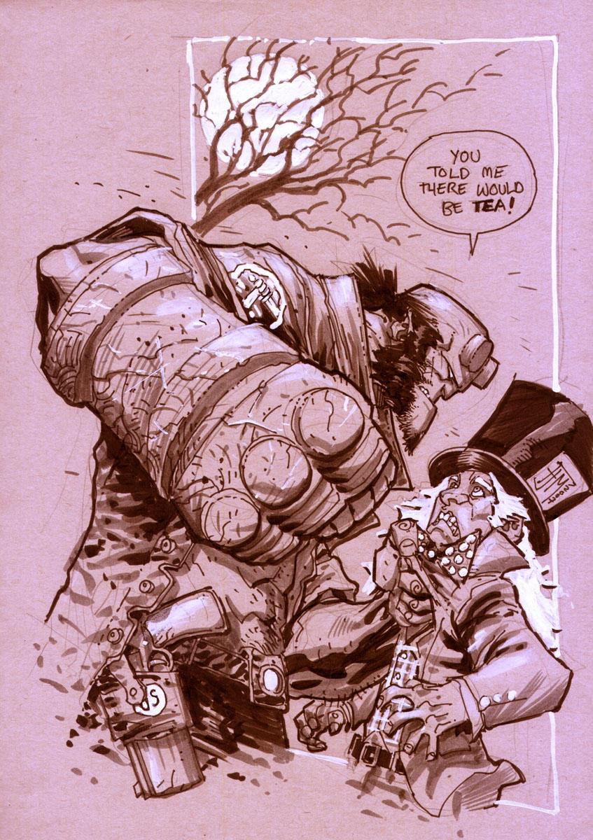 hellboy vs. mad hatter. by manapul