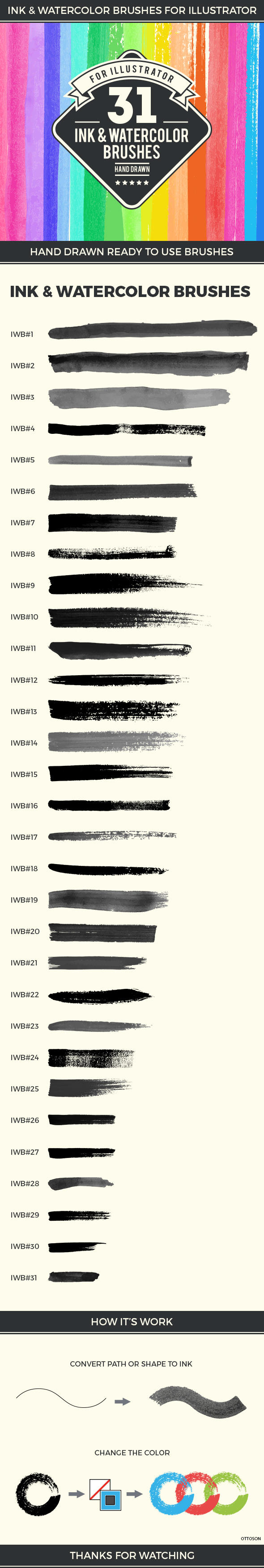 31 Ink and Watercolor Brushes by ottoson