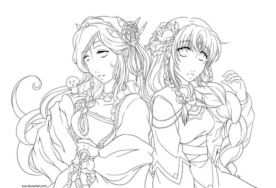 Lineart : Ophelia + Jia by Zue