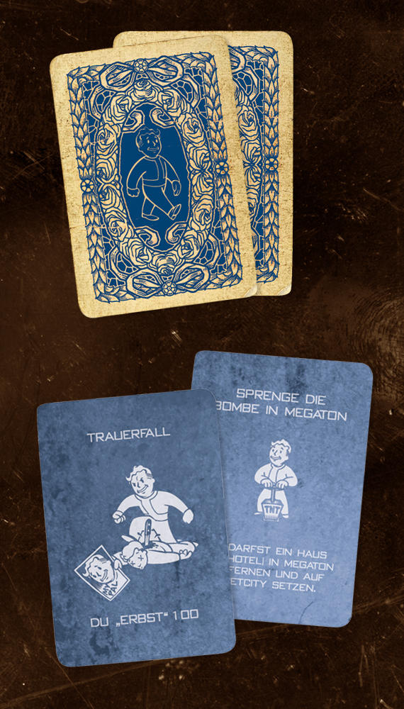 Fallout Monopoly blue cards by PinkAxolotl