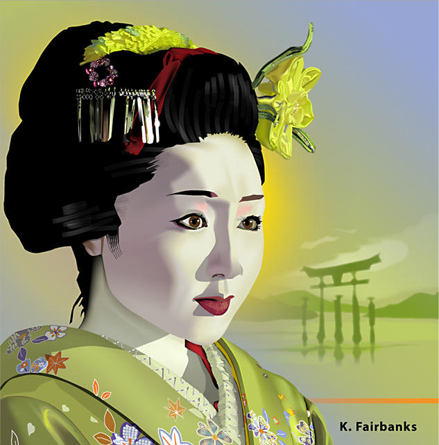 Geisha In Green (Vector Drawing) by eyeqandy