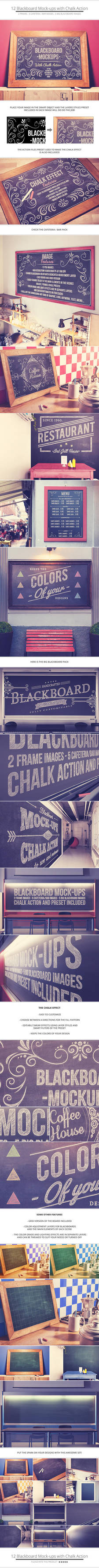 Blackboard / Chalkboard Mock-ups with Chalk Action by NuwanP