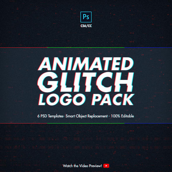 Animated Glitch Logo Pack - Photoshop Templates by NuwanP