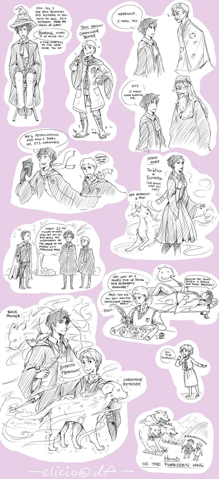 sherlock+hp crossover doodles by Clicio