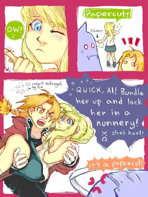 Edward, Winry, and Papercut by CeruleanSan