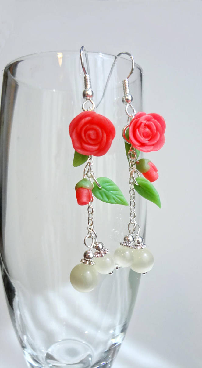 Spring - Pink Roses - earrings by Koreena