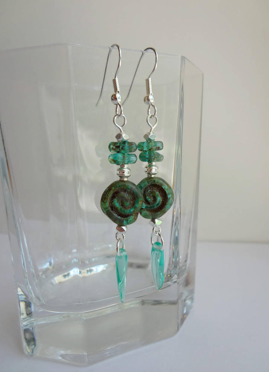 Turquoise spiral earrings by Koreena