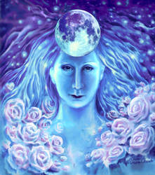 A moon goddess and the roses by CORinAZONe