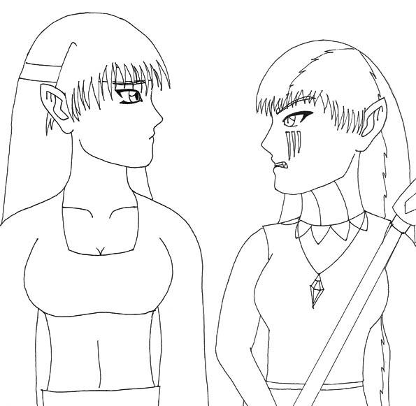 Chaos and Akachi lineart by YamiKaosu