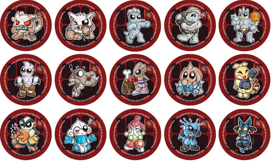 Fighting Type Pokemon Chibi Badges by RedPawDesigns