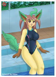 Leafeon in the pool by shinn3