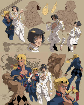 Jojo - Vento Aureo - Giorno and Bruno - Doodles 01 by YAMsgarden