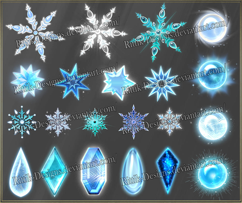 Winter gems and snowflakes (downloadable stock) by Rittik-Designs on