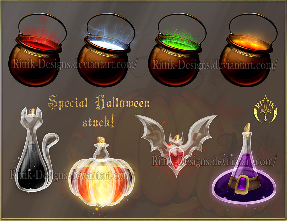 Halloween potions (downloadable stock) by Rittik-Designs