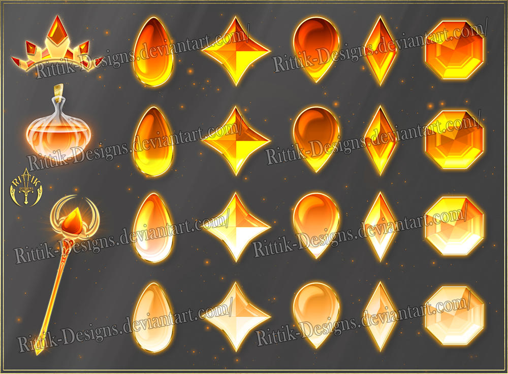 Colorful Gems - orange (downloadable stock) by Rittik-Designs