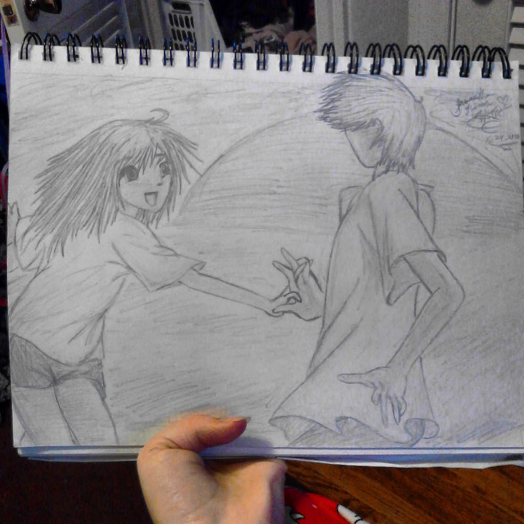 Animated Romantic Cute Couple Watching Sunset Together Wallpaper