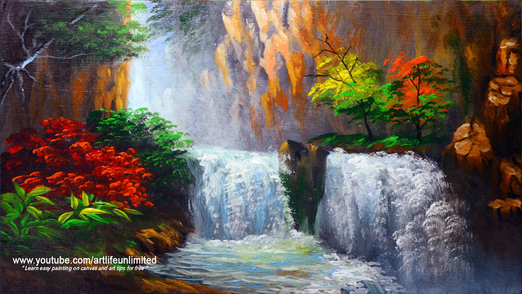 Water Falls and Autumn Trees by beejay-artlife12