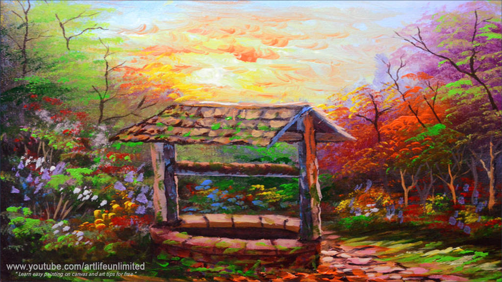Classic Well and Autumn Trees by beejay-artlife12