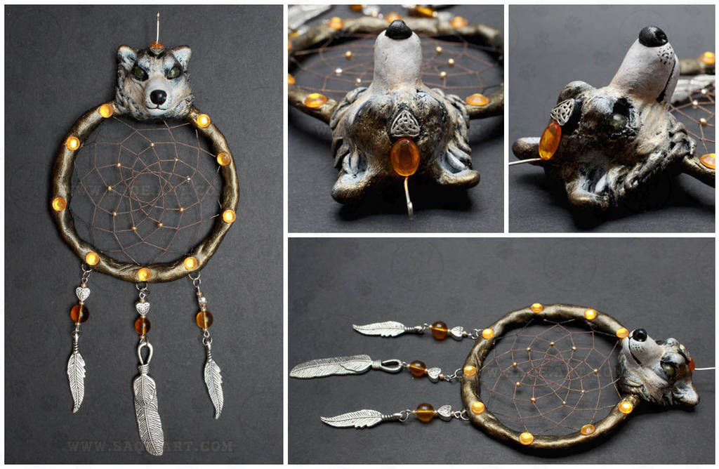 Golden wolf -dreamcatcher by SaQe