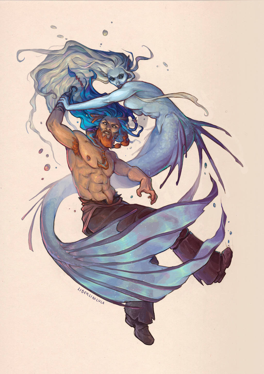 Mermaid and Captain by LiberLibelula