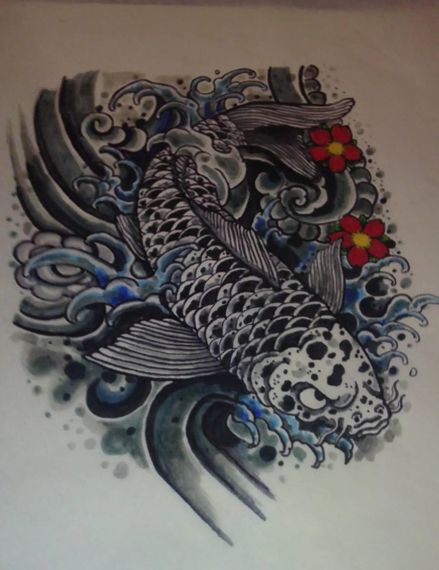 white Koi tattoo design by TheDarkestPassenger on DeviantArt
