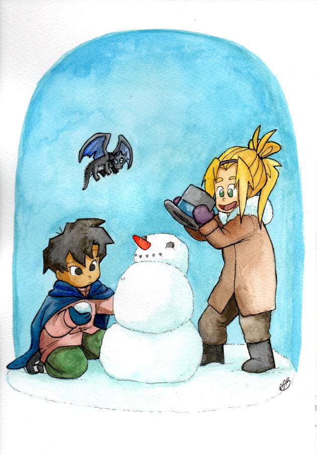 Watercolor 02: Herowitz and Lyric Snowman by LilBruno