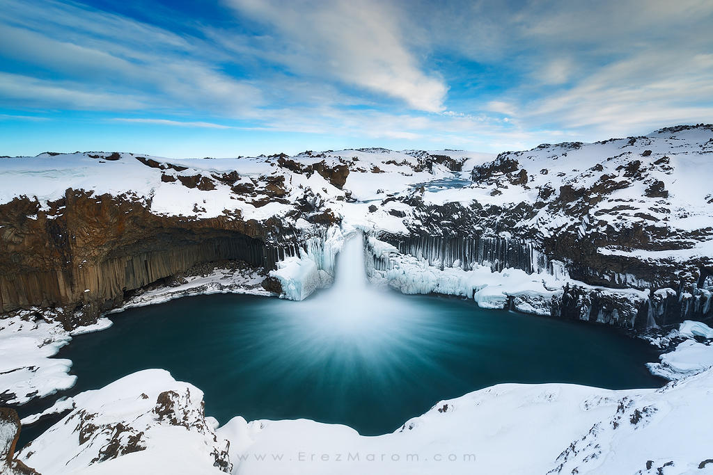 The Snowy Cloak of Aldeyjarfoss by erezmarom The Snowy Cloak of Aldeyjarfoss by erezmarom