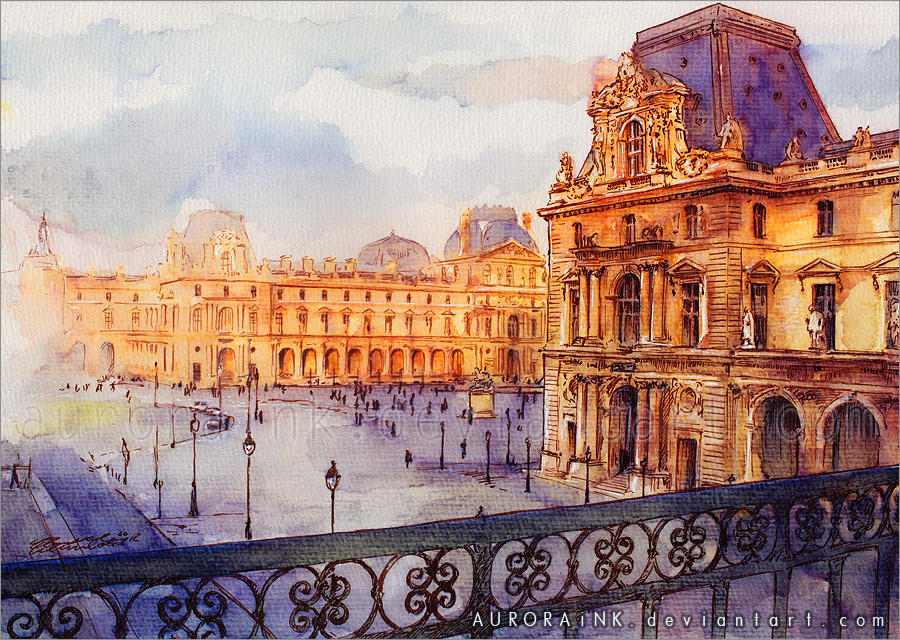 Louvre - Watercolor Study by RoryonaRainbow