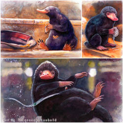 Shiny things - My Niffler watercolors by RoryonaRainbow