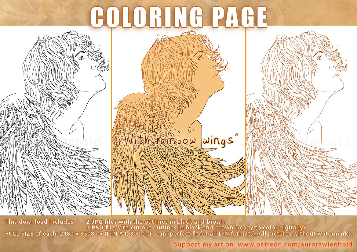 Coloring Page - With rainbow wings by RoryonaRainbow