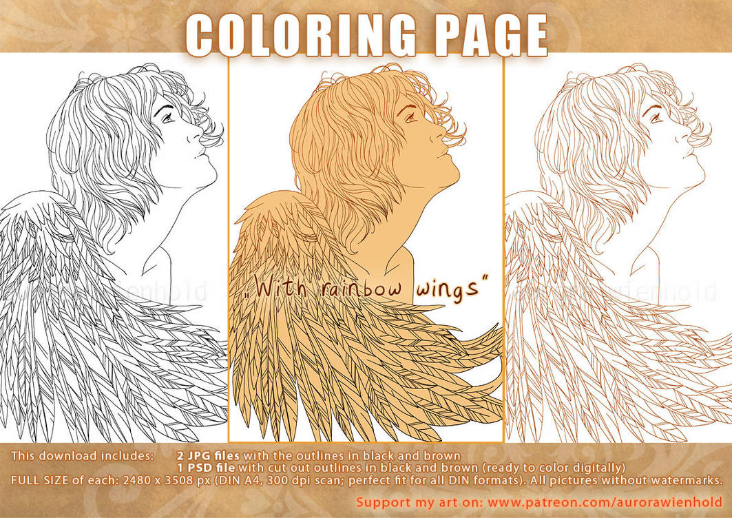 Coloring Page - With rainbow wings by RoryonaRainbow