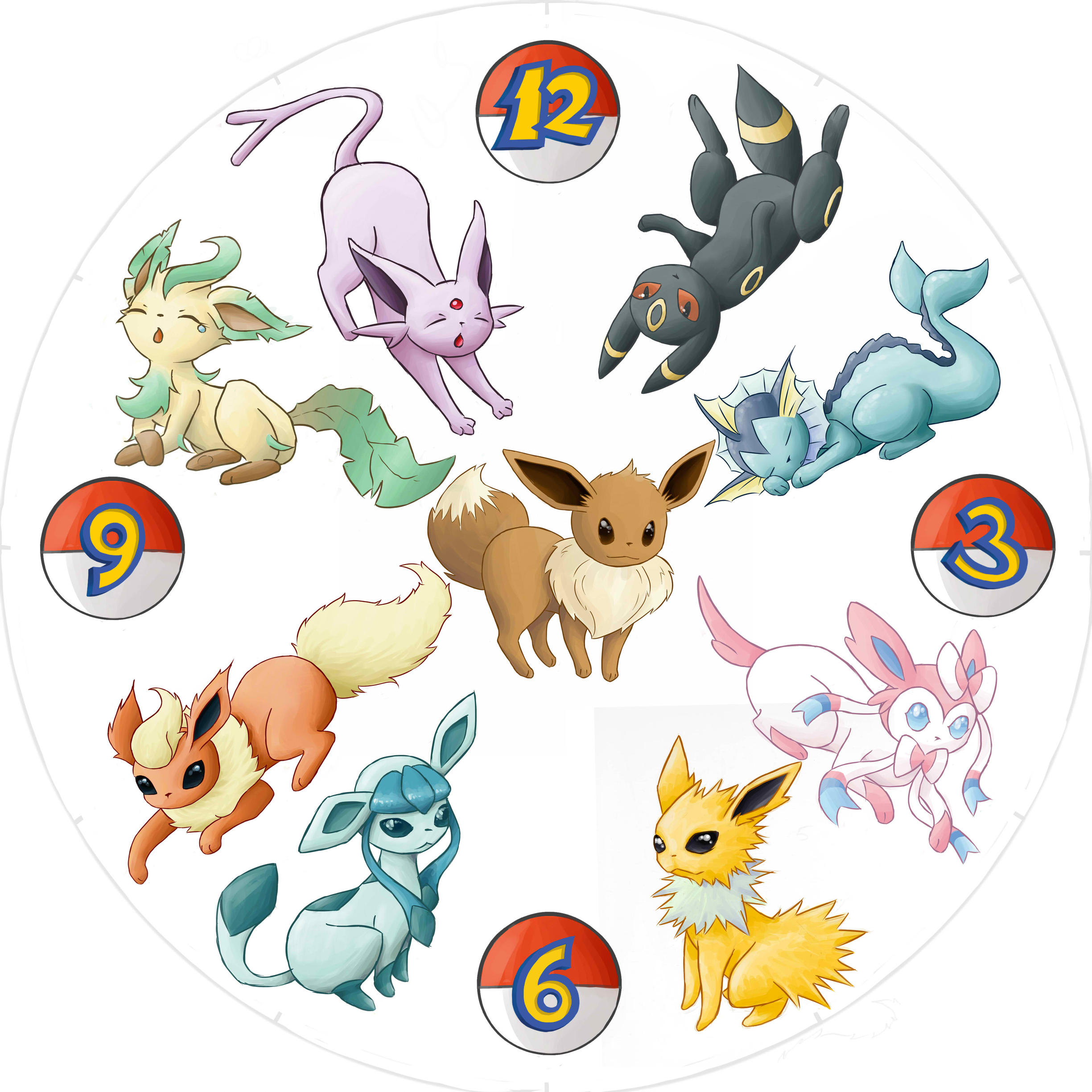 eeveelution clock face by Drowning-Echoe