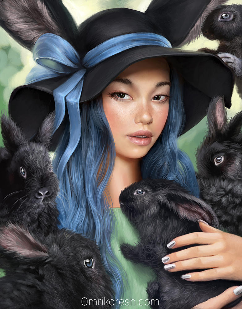 Black bunnies and ribbon by OmriKoresh