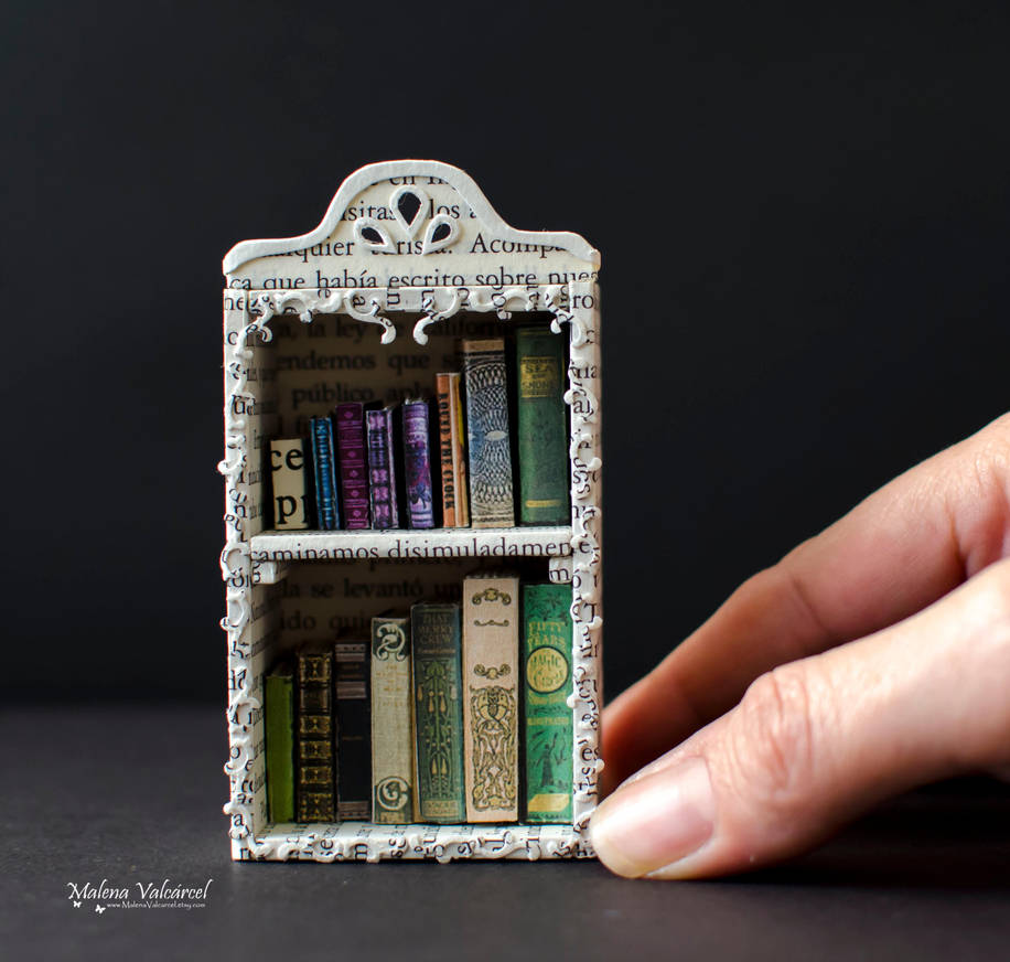 Miniature Bookcase with tiny books by MalenaValcarcel