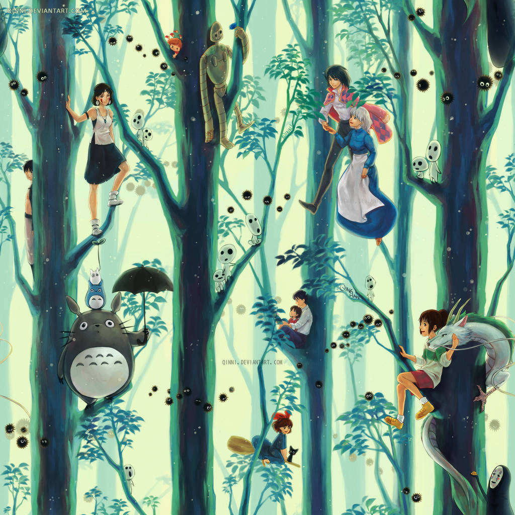 Miyazaki / Ghibli Tribute (repetitive wallpaper) by Qinni
