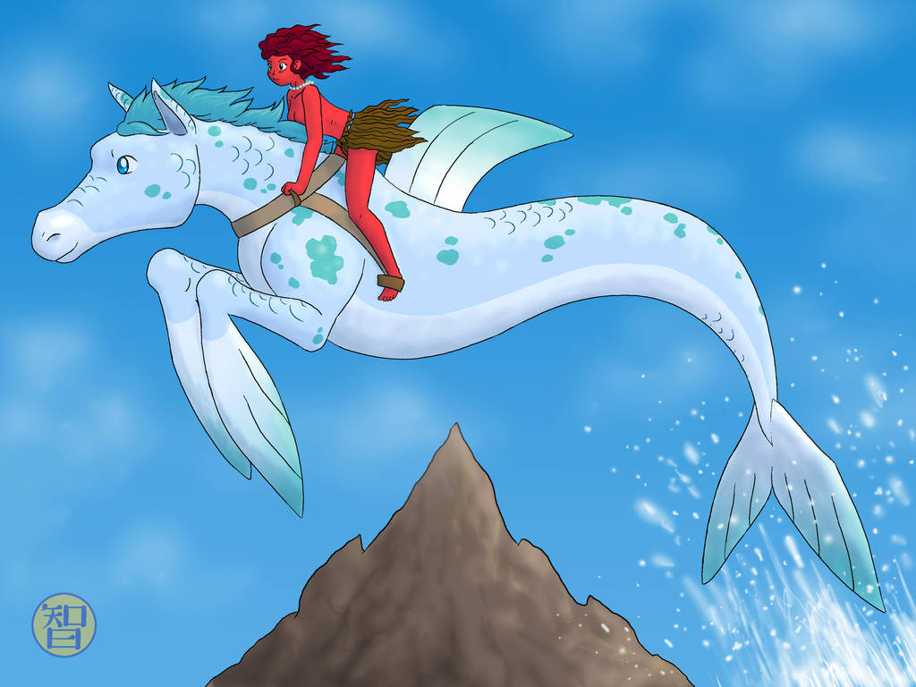 Shojo Riding Hippocampus by Kairu-Hakubi
