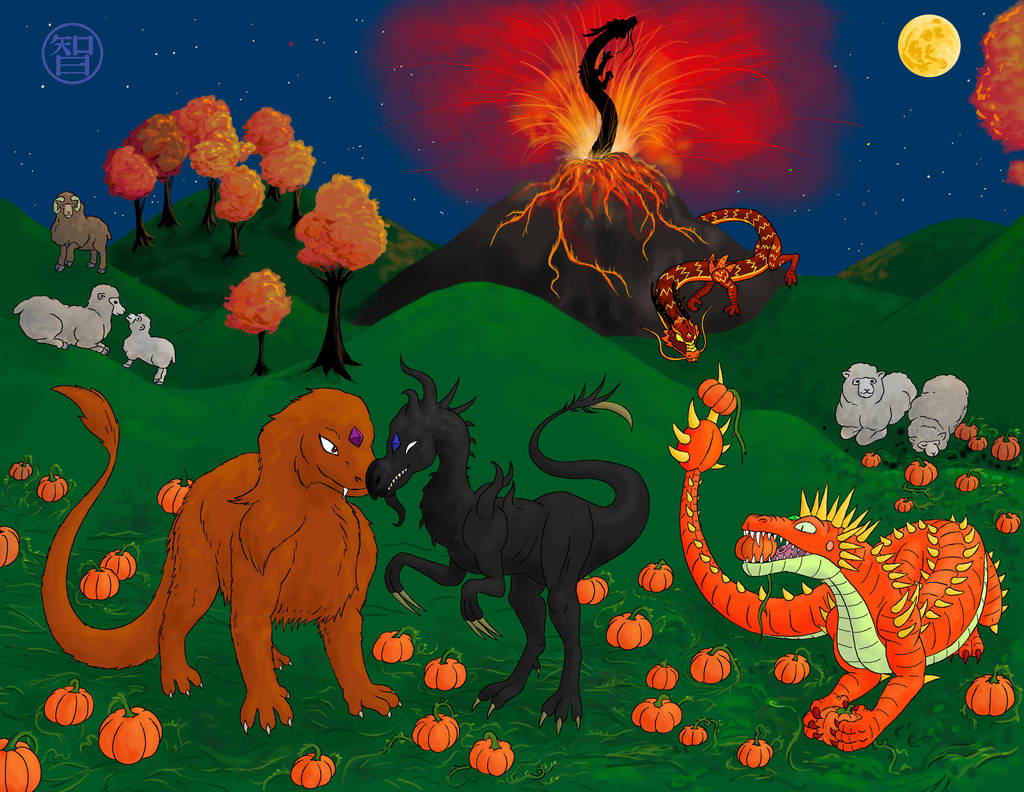 October Dragons and Sheep by Kairu-Hakubi