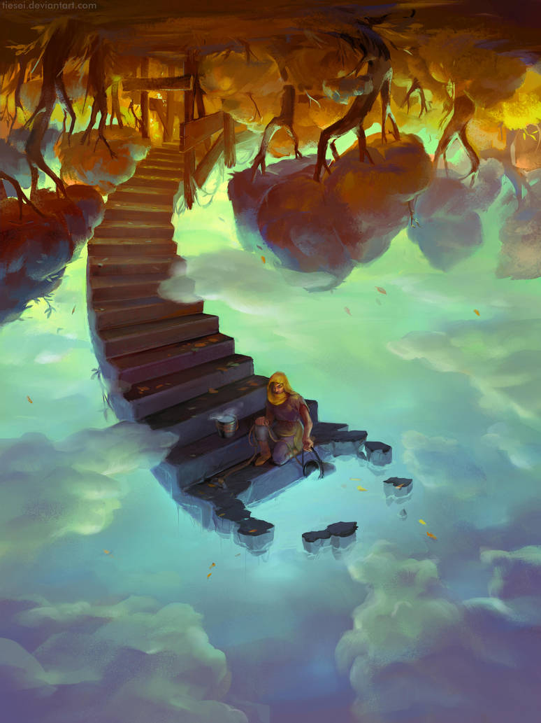 down to the clouds and collect sky from a well by Tiesei