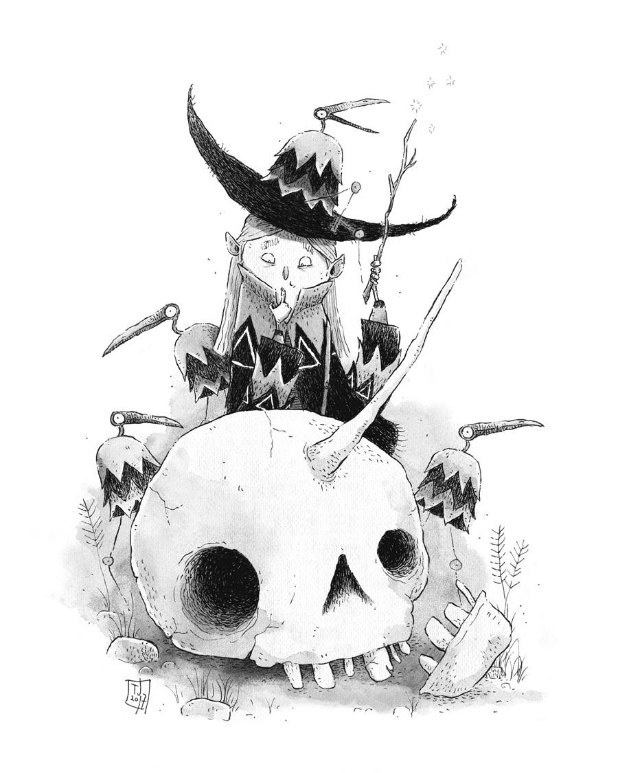 Inktober 12 - Wizard and the Unicorn by TeemuJuhani