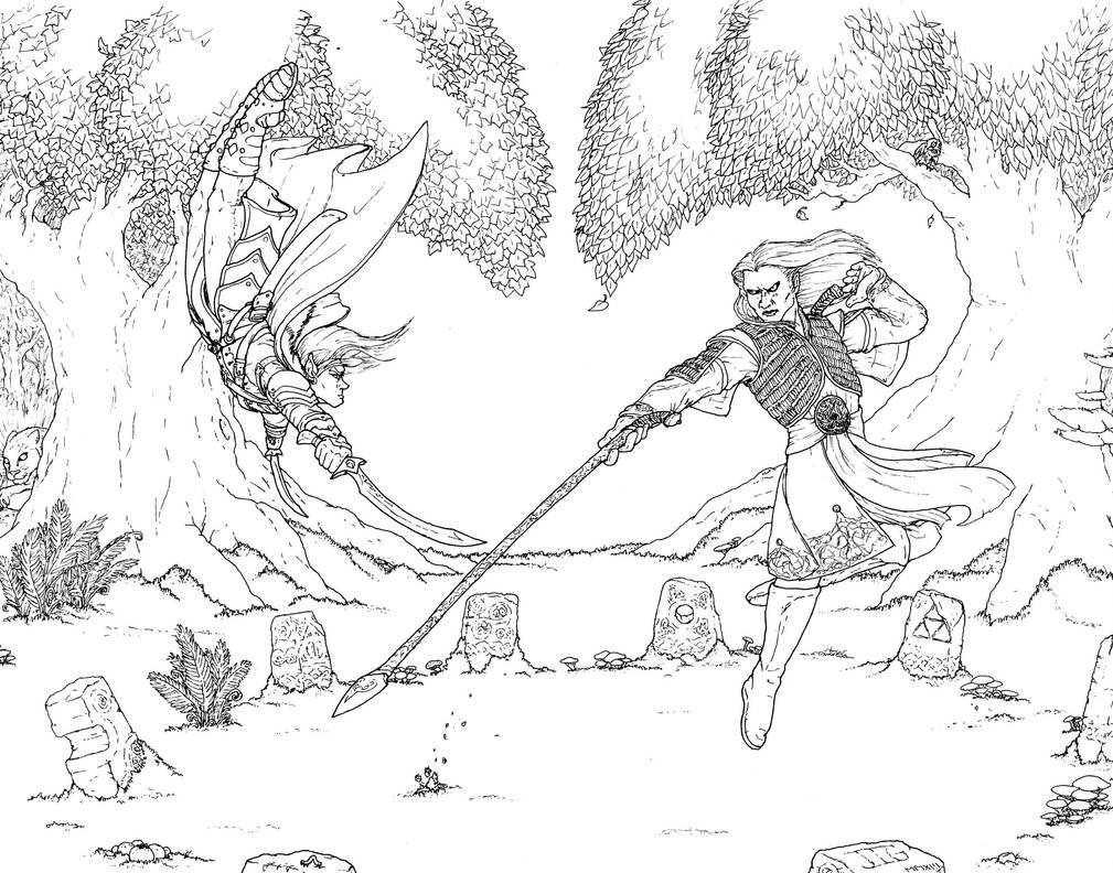 Drizzt vs. Nuada Line-art by J-Ian-Gordon