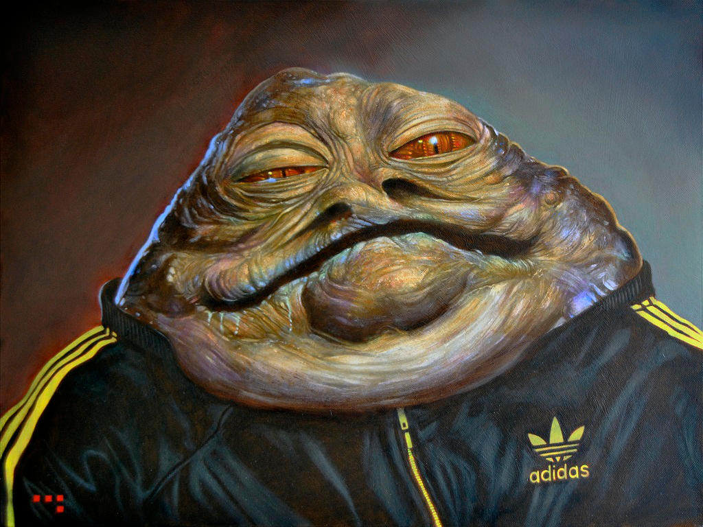 Jabba in Adidas (Version II) 24 x 18 inches Oil on by Duncanmattocks