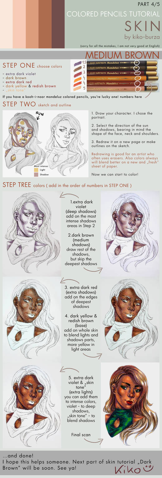 Colored pencils tutorial SKIN part 5 - DARK BROWN by kiko-sempai on ...