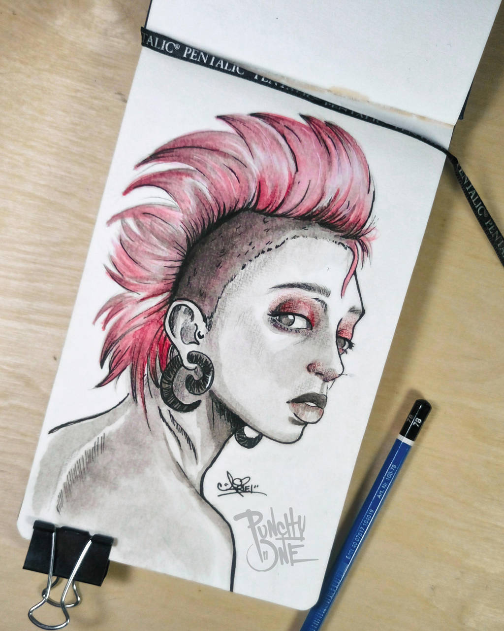 Inktober Shy Watercolor Ink Illustration by punchyone