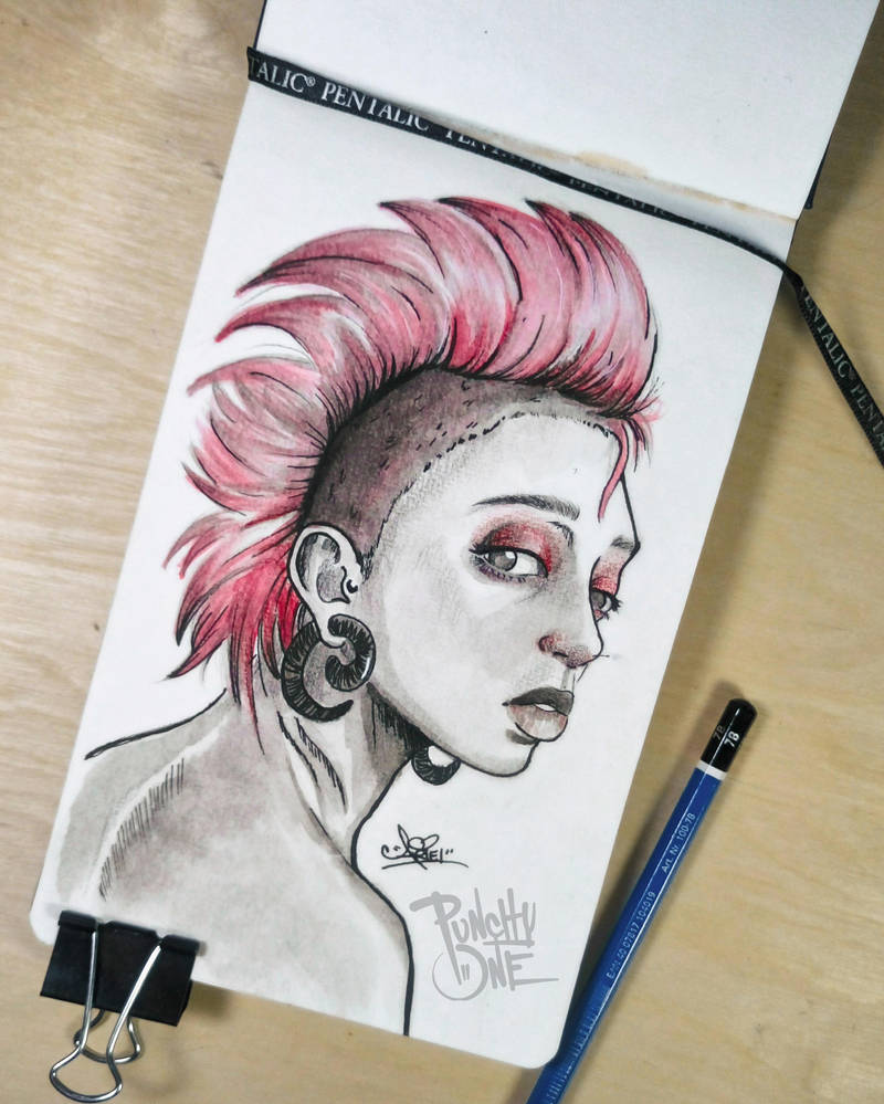 Inktober Shy Watercolor Ink Illustration by punchyone