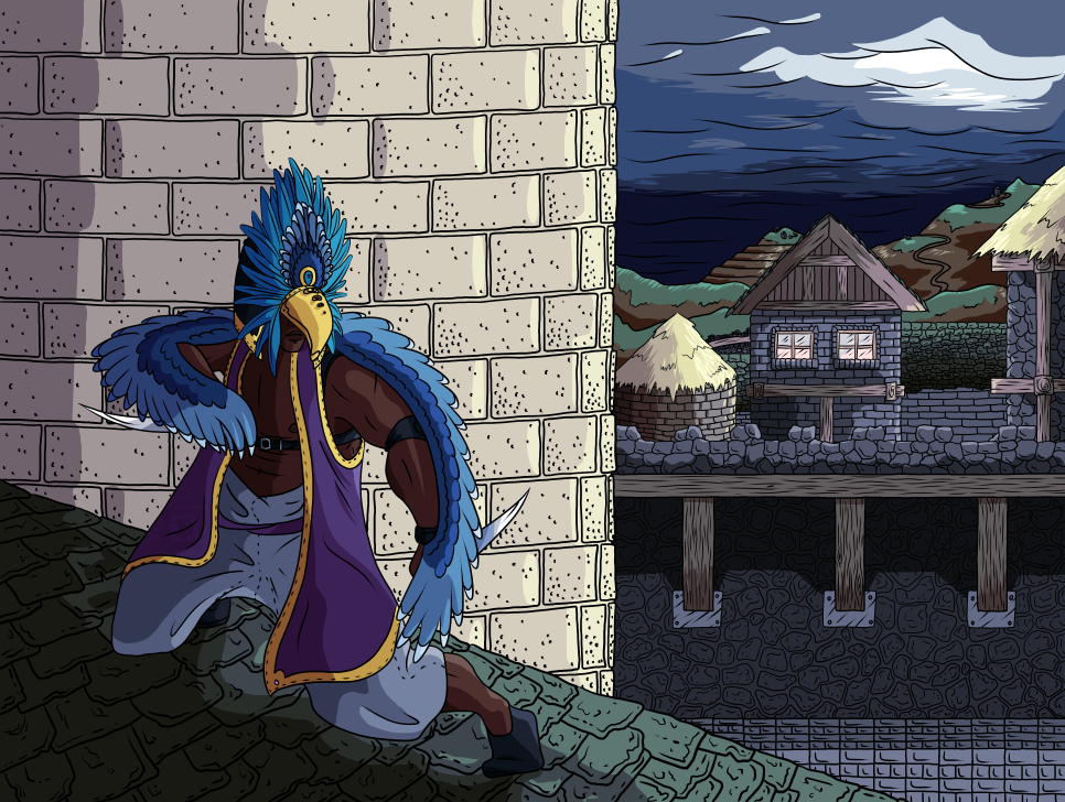 Randomizer sketch 13 - Assassin-y bird man by Deimonian