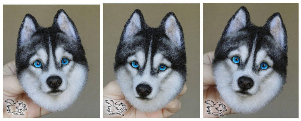 Needle Felted Brooch Siberian husky by YuliaLeonovich Needle Felted Brooch Siberian husky by YuliaLeonovich