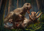 -T. rex vs Triceratops- by arvalis