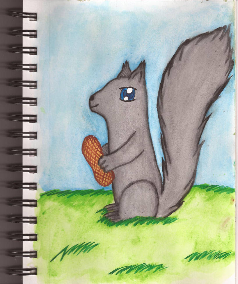 Watercolour Notebook #9: Squirrel with Peanut by Greenpolarbear47